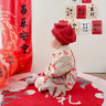 班喜迪嬰兒衣服秋裝嬰幼兒連體衣寶寶百天周歲禮服新中式抓周宴爬服春秋 紅色 80cm 曬單實(shí)拍圖