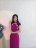 走秀2025年新款高端氣質(zhì)舞臺演出服刺繡中老年短袖修身媽媽旗袍女 紫色 S 曬單實拍圖