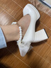 GIOIO蝴蝶結瑪麗珍高跟鞋女春秋古法式圓頭珍珠白色粗跟單鞋婚禮成人禮 米白色 36 曬單實(shí)拍圖