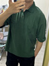 馬登工裝美式復古輕奢男士polo衫夏季短袖重磅寬松學院風翻領半袖t恤 綠色 [山野綠]oversize M 曬單實拍圖