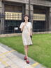 尚靜小香風(fēng)氣質(zhì)幾何花紋T恤裙25年夏新小個(gè)子個(gè)性短袖連衣裙 米色 M 曬單實(shí)拍圖