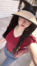羅蒙（ROMON）法式感紅色飛飛袖上衣女2025夏季新款時尚短袖T恤設(shè)計感小眾 紅色 L 推薦105-115斤 曬單實拍圖