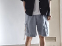 夏洛歐牛仔短褲男生夏季寬松青少年美式復古工裝五分褲潮牌休閑大碼褲子 22903淺藍 XL 建議135-150斤 曬單實(shí)拍圖