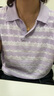 兆君2025春夏桑蠶絲新款提花條紋針織衫女翻領(lǐng)短袖t恤寬松薄上衣 柔紫色 L 曬單實(shí)拍圖