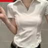 柯蘭娜2025夏季新款韓版修身正肩短袖T恤女魚(yú)骨線(xiàn)條設計感V領(lǐng)別致短上衣 白色 L 建議105-115斤 曬單實(shí)拍圖
