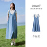 茵曼涼感漢麻牛仔連衣裙女夏百搭休閑風(fēng)T恤背帶裙子 牛仔藍(lán) XL  曬單實(shí)拍圖