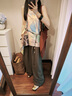 INSISFEMME【通勤松弛感】亞麻棉感2025夏新款無腰頭褶裥設(shè)計(jì)寬松弧形長(zhǎng)褲女 馬德里棕 S 曬單實(shí)拍圖