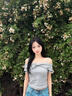 小野七天T恤女夏季純欲蝴蝶結(jié)一字肩吊帶短袖辣妹風(fēng)露肩修身顯瘦短款上衣 【灰色 S】 曬單實(shí)拍圖