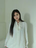 塔馳密司（TOUCH MISS）春季浪漫木耳邊系帶圓領(lǐng)襯衫垂順舒適氣質(zhì)上衣TM6708GY 奶綠色 L 曬單實拍圖