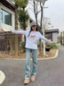 MJ STYLE圓領(lǐng)純棉親膚長(zhǎng)袖T恤女2025年秋季新款時(shí)尚潮流格紋小狗印花上衣 曬單實(shí)拍圖