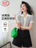 浪莎短袖針織衫女2025夏季新款條紋polo領(lǐng)上衣復古修身顯瘦T恤 曬單實(shí)拍圖