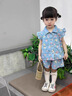 迪士尼寶寶女孩夏季套裝2025新款洋氣薄款飛袖碎花牛仔短褲女寶寶夏裝兩件套 藍色 100 建議90-100cm3-4歲cm 曬單實(shí)拍圖