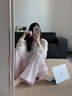 Henny Rue藍(lán)色條紋闊腿褲女2025新款夏季薄款女士休閑褲寬松慵懶遛彎長(zhǎng)褲子 蜜桃粉 均碼 曬單實(shí)拍圖