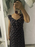 尚都比拉荷葉袖肩帶可調(diào)節(jié)方領(lǐng)碎花裙女夏季度假風(fēng)氣質(zhì)連衣裙垂感中長(zhǎng)裙 曬單實(shí)拍圖