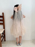 G.DUCKKIDS童裝女童連衣裙夏季兒童裙子小童夏裝公主裙女寶寶亮片生日禮服裙 香檳色裙子+頭紗 100 尺碼2~3歲【 90-100cm】 曬單實(shí)拍圖