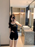 夏季韓版莫代爾睡衣女時(shí)尚短袖短褲整套吊帶背心外穿運動(dòng)服套裝女 黑色套裝 M 【建議80-95斤】 曬單實(shí)拍圖