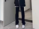 至濤cleanfit美式微喇黑色牛仔褲男夏季修身直筒休閑褲子闊腿彈力長褲 黑色 【半松緊】 XL 曬單實拍圖