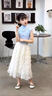 迪士尼女童夏裝2025新款洋氣時髦大童女裝公主連衣裙兒童夏季半身長裙子 杏色半身裙 120 cm 曬單實拍圖