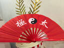 勁武太極功夫扇子紅色響扇雙面武術(shù)扇舞蹈扇表演中國風(fēng)學(xué)生高檔竹骨扇 紅骨紅面太極扇 （一尺） 曬單實(shí)拍圖