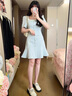 蔻伊婭（Kouyiya）品牌女裝新品收腰時(shí)尚連衣裙女裝氣質(zhì)輕熟風(fēng)收腰小香風(fēng)方領(lǐng)裙子女 藍色 M 曬單實(shí)拍圖