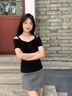 京多夢一字領(lǐng)短袖t恤女夏季性感露肩時尚設(shè)計感小眾純棉修身顯瘦上衣 黑色 L 黑色（100-110斤） 曬單實拍圖