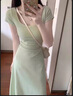 緋垚方領(lǐng)連衣裙子女裝夏季2025新款御姐風(fēng)情萬種法式氣質(zhì)修身包臀長裙 綠色 M 曬單實(shí)拍圖