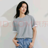 茵曼（INMAN）純棉蕾絲拼接短袖T恤女2025夏季時(shí)尚字母繡花百搭休閑上衣 花灰色 XL 曬單實(shí)拍圖