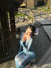 九寸陽(yáng)光藍色扎染長(cháng)袖連衣裙女夏季性感網(wǎng)紗長(cháng)裙熱辣妹顯身材包臀魚(yú)尾裙子 藍色 M 曬單實(shí)拍圖