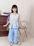 乖妮貓女童夏套裝2025新款洋氣童裝小女孩獨特漂亮夏裝衣服兒童兩件套薄 藍色套裝【送包包】 160 碼 曬單實拍圖