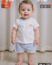 貝瑞加（Babyprints）寶寶短袖套裝兒童純棉內(nèi)衣家居服夏季上衣短褲2件套薄款睡衣 藍(lán)90 曬單實拍圖