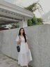 范思藍(lán)恩法式泡泡袖V領(lǐng)修身顯瘦連衣裙女夏季2025新款裙子2394 月光白 M 曬單實(shí)拍圖