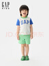 Gap男幼童2025夏季新款LOGO純棉撞色短袖T恤兒童裝休閑美版767439 白色 110 /60(5-6歲) 曬單實(shí)拍圖