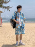 MMOPTOP夏威夷冰絲薄款花襯衫夏季男旅行沙灘海邊度假短袖MCS22藍(lán)色XL 曬單實(shí)拍圖