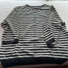 鎏英秋季新款女裝寬松大碼條紋七分袖針織衫套頭打底內搭上衣薄款透氣 黑色 2XL 建議125-135斤 曬單實(shí)拍圖