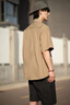 gxmy冰絲短袖t恤男士休閑套裝夏季薄款衣服男裝青少年學(xué)生痞帥三件套 卡其外衣+棉白短T+黑褲【三件套】 XL 【120-140斤】 曬單實(shí)拍圖