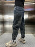 2025春秋新款潮牌復古水洗牛仔褲男港風(fēng)寬松大碼哈倫褲直筒夏裝褲 藍色 S 曬單實(shí)拍圖