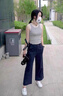 伊薇衣天絲闊腿褲女2025夏季薄款顯瘦高腰直筒褲小個子八分寬松休閑褲子 藏青色 （無松緊） XL 建議116-125斤 曬單實拍圖