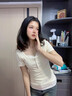 佐敘U領(lǐng)紐扣碎花T恤女蕾絲花邊小香風(fēng)假兩件上衣純欲甜辣修身顯瘦短袖 杏色 S （70-90斤） 曬單實(shí)拍圖