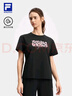 FILA 斐樂(lè )官方女子針織短袖衫2025秋季新款健身運動(dòng)基礎寬松黑T恤 深黑-BK M 165/84A/M 曬單實(shí)拍圖