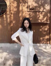 GIOIO醋酸緞面西裝套裝女2025新品夏裝小個子薄款職業(yè)裝七分袖西服外套 粉色小外套. L 曬單實拍圖