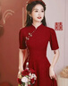 蘭卡·羅妮中式旗袍敬酒服新娘酒紅色小個(gè)子結(jié)婚訂婚禮服連衣裙平時(shí)可穿甜美 酒紅色 M 曬單實(shí)拍圖