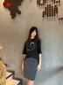 周里物/出品絨尾叢曳2025夏季新款T恤女豹紋寬松顯瘦短袖上衣 花色 炒花黑色T恤 M 曬單實(shí)拍圖