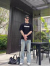 Homlean美式復(fù)古水洗牛仔褲夏男時尚百搭寬松直筒微喇休閑褲SS99復(fù)古藍(lán)L 曬單實拍圖