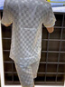 浪莎（LangSha）睡衣男夏季冰絲薄款短袖加肥加大碼寬松家居服套裝 男款提花/白色格子(短褲短袖) XL (建議116至130斤) 曬單實(shí)拍圖
