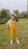 G.DUCKKIDS六一演出服背帶褲短褲套裝男童女童彩色吊帶褲畢業(yè)照多巴胺畢業(yè)季 黃色背帶短褲+白色T恤+黑條襪 140 cm 曬單實(shí)拍圖