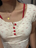 粉媚夢短袖t恤女潮流女裝女士夏季衣服新款2025半袖正肩上衣內(nèi)搭可外穿 碎花紅扣假兩件鏤空短袖 均碼 【建議120斤左右內(nèi)】 曬單實拍圖