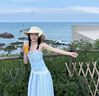 CEENIU法式藍色格子吊帶連衣裙子女夏季2025新款海邊度假小個(gè)子氣質(zhì)長(cháng)裙 藍色裙子+頭巾 M 曬單實(shí)拍圖