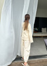 朵朵·可可針織條紋寬松T恤打底衫+洗水棉束腳褲 秋季棉 家居服 米杏長(cháng)褲 M (160) 曬單實(shí)拍圖