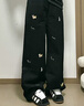 LEMANISMlemanism卡通小狗刺繡水洗牛仔褲男2025春季情侶直筒褲寬松休閑褲 黑色 M 曬單實拍圖