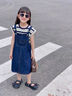 G.DUCKKIDS小黃鴨童裝女童牛仔背帶裙夏季薄款2025新款兒童連衣裙中大童套裝 套裝【T恤＋背帶裙】 160 (建議145-155cm 9-10周歲） 曬單實(shí)拍圖